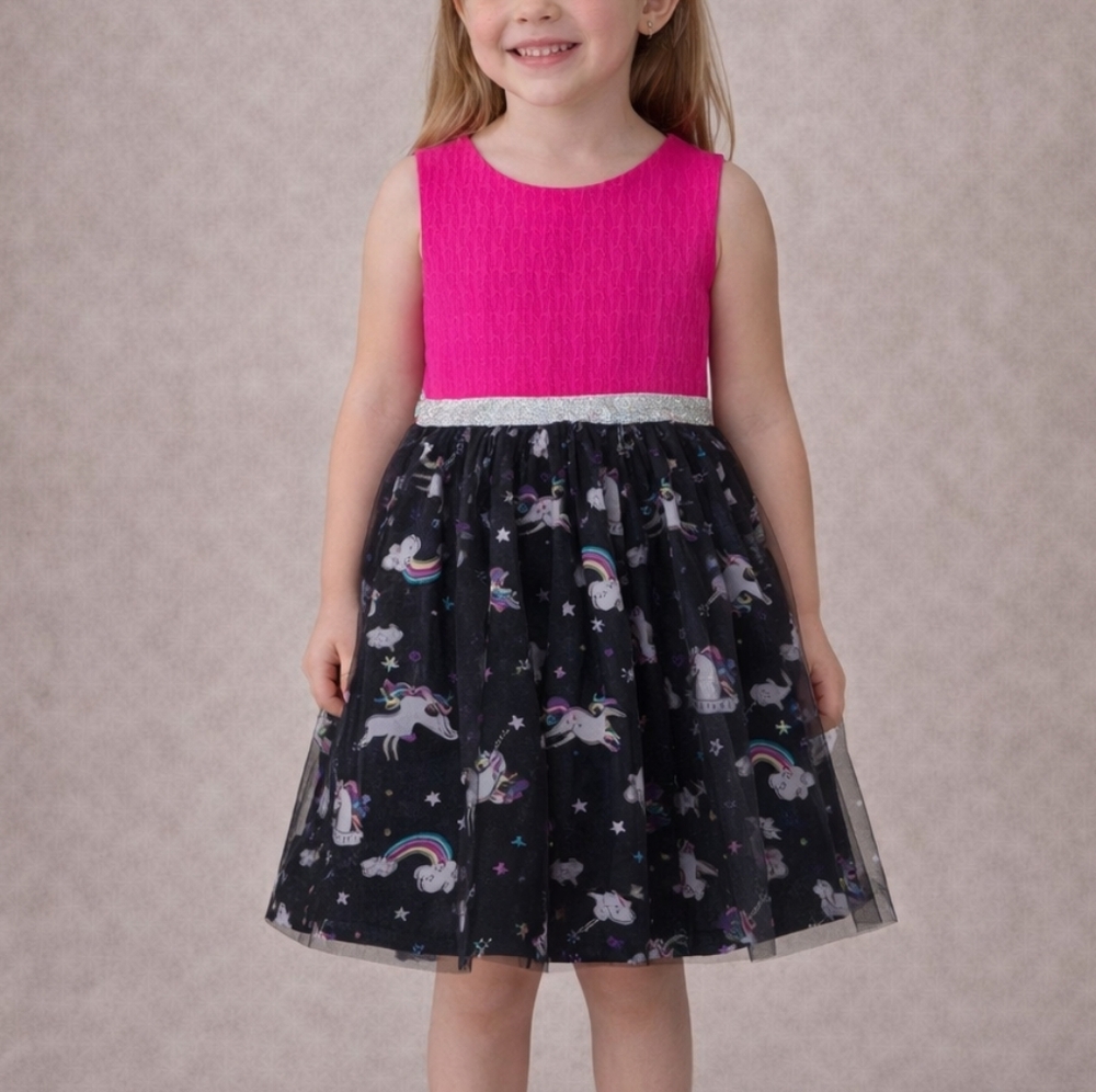 Sweet Heart Rose Dress Unicorn Tulle Sleeveless Pink Black Girls Size 5